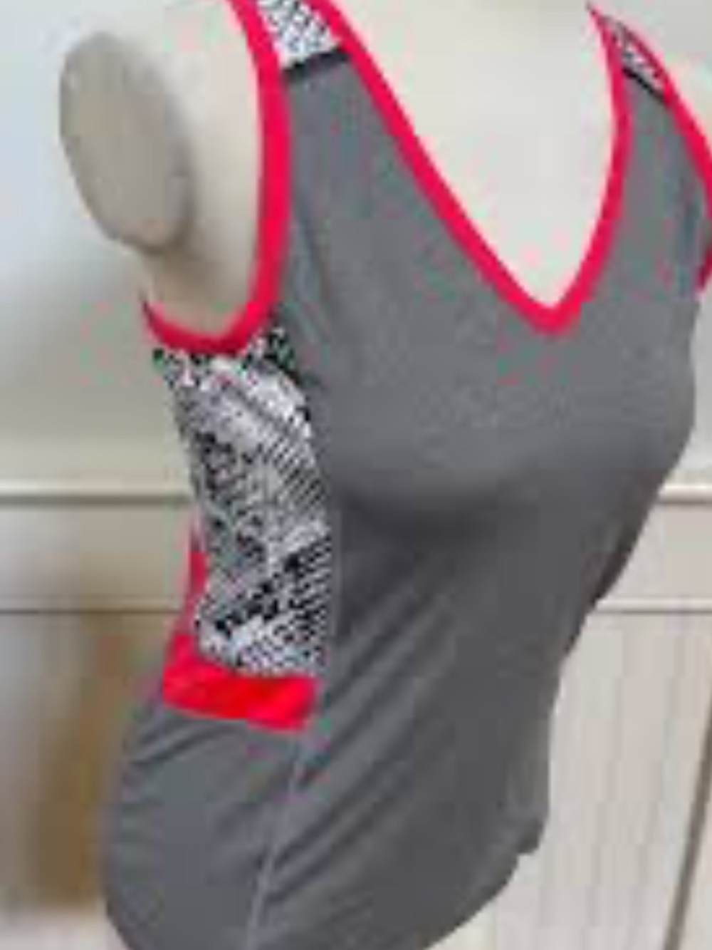 Tail Women's Gray Tank Top with Pink Trim and Snake-Print Panels